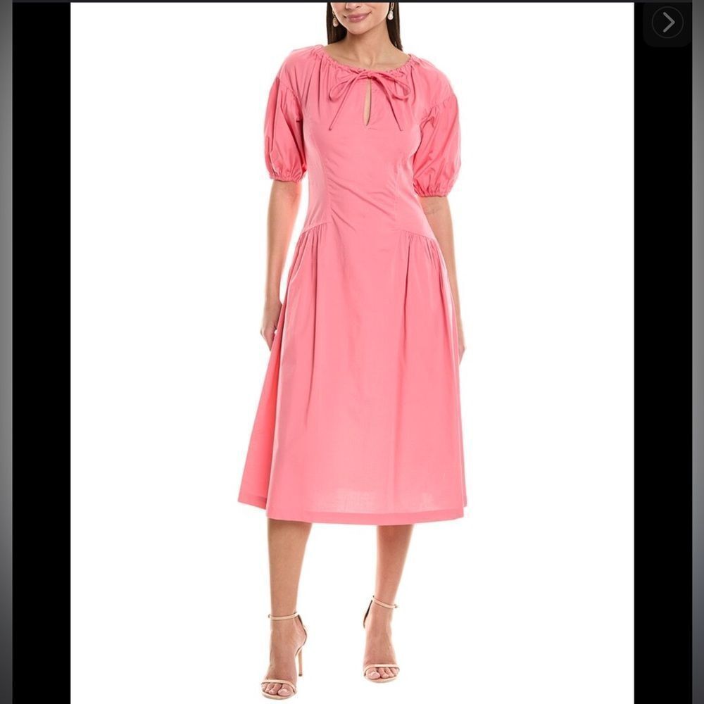 Shoshanna ladies POPPY MIDI DRESS 6 PINK coral poplin day resort Anthropologie - Picture 16 of 16
